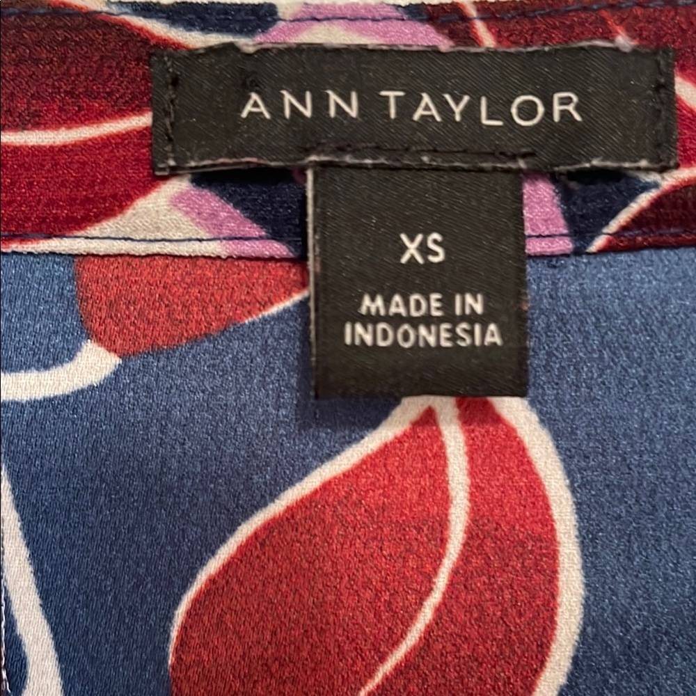 Ann Taylor Red and Blue Floral Blouse
